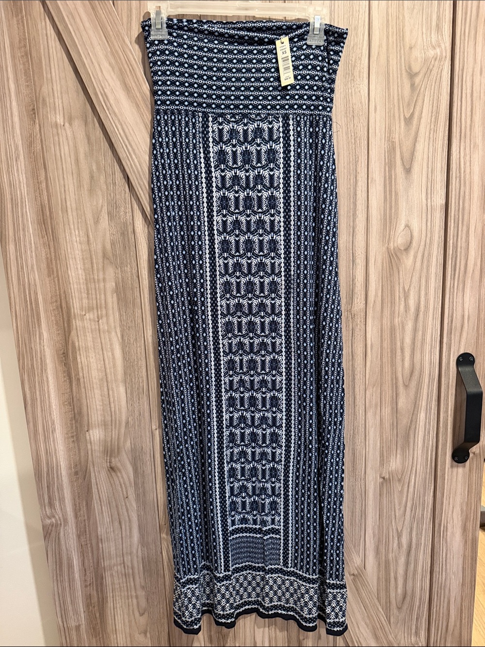 Max Studio Navy & White Printed Strapless Maxi Skirt - Smocked Waist